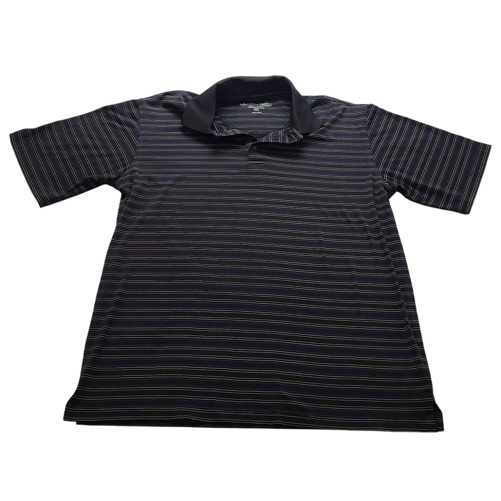 Pebble Beach Performance Men's Large Black Blue Striped Pima Cotton Polo Shirt